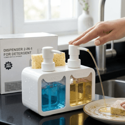 2-in-1 Dual Liquid Soap Dispenser and Sponge Holder Station