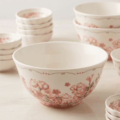 وعاء تقديم سيراميك كبير بنقوش الزهور  & Large Floral Print Ceramic Serving Bowl