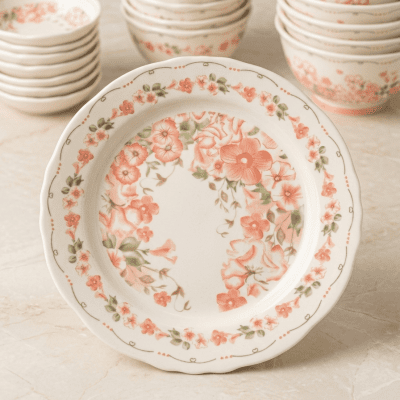 طبق تقديم سيراميك مزين بالزهور  &  Ceramic Floral Serving Plate