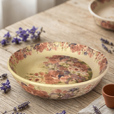 طبق تقديم سيراميك بنقش الزهور الريفي  & Rustic Floral Print Ceramic Serving Dish