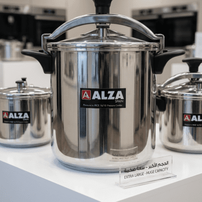 حلة الضغط الإسبانية الأصلية من "ALZA"، بسعة 14 لتراً ومصنوعة من أجود أنواع الاستيل المقاوم للصدأ. الأداء الذي تحتاجينه لطهي أسرع وألذ، بجودة تدوم طويلاً. ​ Professionalism in your kitchen begins with the right tools. We present to you the origin