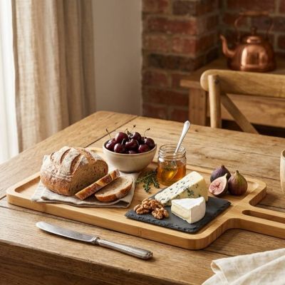 Premium Bamboo Serving Board with Slate Inset