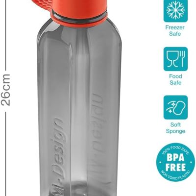 زجاجة مياه بلاستيكية مربعة 0.65 لتر من "إم ديزاي M-Design Square Water Bottle with Strap (0.65L)