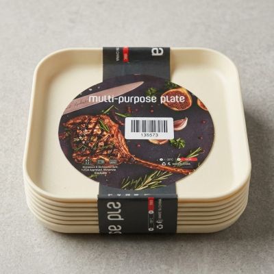 طقم 6أطباق تقديم مربعة متعددة الاستخدامات (ألوان ناعمة).   Multi-Purpose Square Plastic Serving Plates Set.  