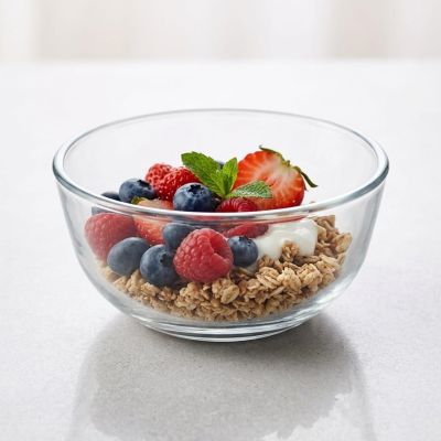 بولة زجاجية دائرية شفافة متعددة الاستخدامات (بولة شيف).  Pasabahce Chef's Clear Glass Mixing and Serving Bowl. [1]  