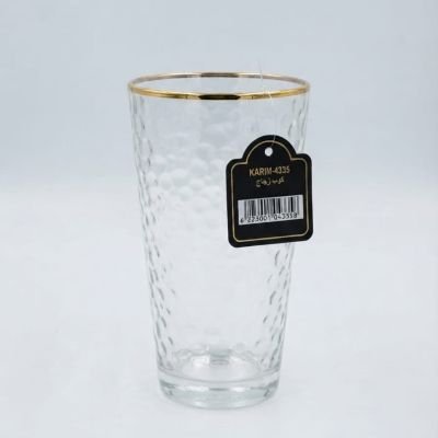  كوب زجاجي مطروق بحافة ذهبية - كريم 4335  Hammered Glass Tumbler with Gold Rim - Karim 4335 