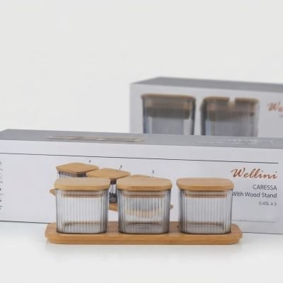 طقم علب تخزين "كاريسا" من ويليني مع قاعدة خشبية  Wellini Caressa Storage Box Set with Wood Stand  ​