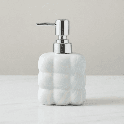موزع صابون سيراميك بتصميم فقاعي ونقشة رخامية&  Ceramic Soap Dispenser with Bubble Design and Marble Finish.
