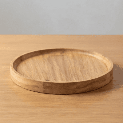 : صينية تقديم دائرية من الخشب الطبيعي. مقاس 1 &  Round Natural Wooden Serving Tray.