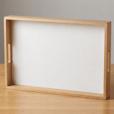 صينية تقديم خشبية مستطيلة بإطار وقاعدة قماشية ومقابض (مقاس وسط). & : Rectangular Wooden Serving Tray with Fabric Base and Handles (Medium Size).