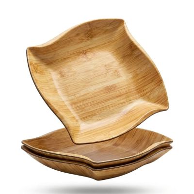 طبق تقديم ميلامين بنقشة البامبو المموجه. Bamboo-Pattern Wavy Melamine Serving Plate