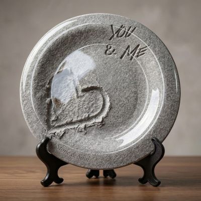 طبق عشاء زجاجي لومينارك رمادي بنقشة قلب  Luminarc Grey Glass Dinner Plate with Heart Design & "You & Me" Print
