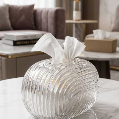 Luxury Ribbed Crystal Glass Tissue Box Holder