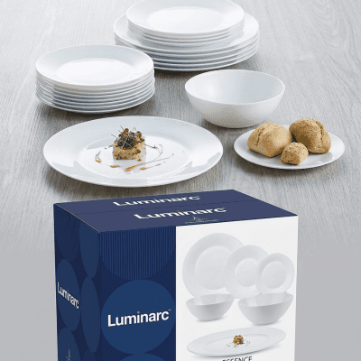  طقم عشاء أركوبال لومينارك إيسنس 26 قطعة - أبيض ناصع (صنع في فرنسا: Luminarc Essence 26-Piece Opal Dinnerware Set - Pure White (Made in 