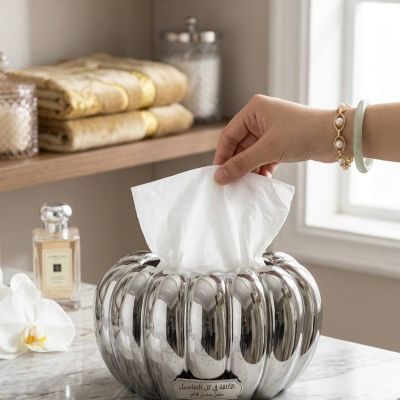 Luxury Chrome Ribbon-Textured Tissue Box Cover