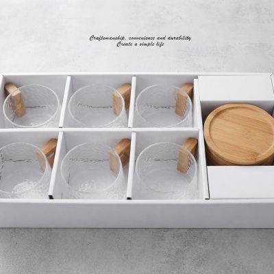 طقم اكواب  زجاج وخشبGlass and wooden cup set