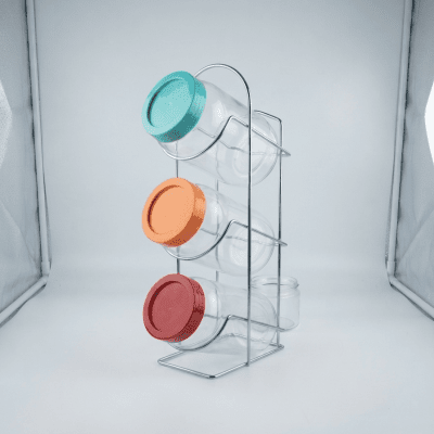 طقم علب تخزين زجاجية مع حامل معدني - 4 قطع ​Glass Canister Set with Metal Stand - 4 Pieces