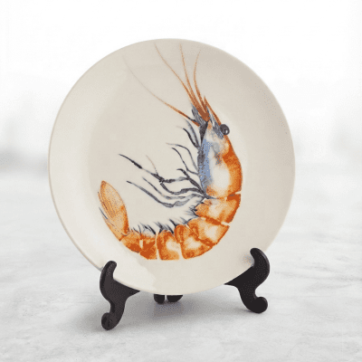 طبق تقديم بورسلين مزخرف - تصميم الروبيان ​ Decorative Porcelain Serving Plate - Shrimp Design