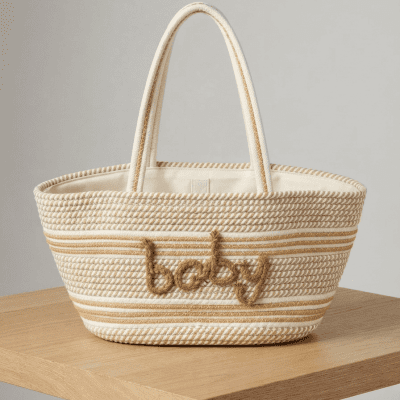 حقيبة أطفال منسوج & Woven Baby Bag with "Baby" Lettering