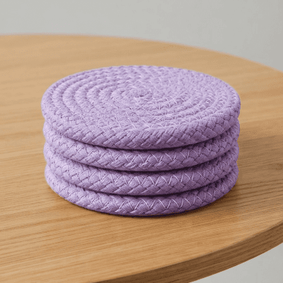 طقم قواعد أكواب دائرية منسوجة باللون البنفسجي (4 قطع)  & Set of 4 Woven Round Coasters in Purple