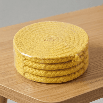 : طقم قواعد أكواب دائرية منسوجة (4 قطع) اصفر فاتح   &  Set of 4 Woven Round Coasters