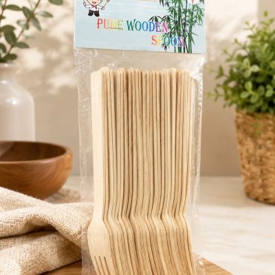 طقم شوك خشبية للاستخدام مرة واحدة.  &  Disposable Wooden Forks Set.
