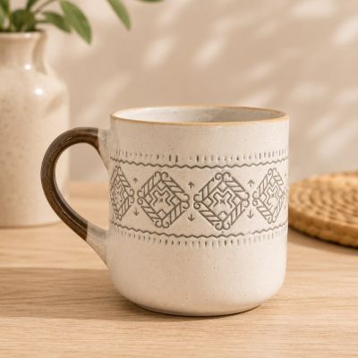 كوب سيراميك بوهيمي (مج سيراميك مزخرف).  & : Bohemian Ceramic Mug / Textured Stoneware Mug.