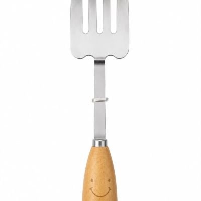 سباتولا تقليب مخرمة (شيالة طعام معدنية بمقبض خشبي).  &  Slotted Turner Spatula / Stainless Steel Spatula with Wooden Handle.