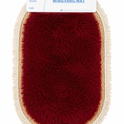 سجادة أرضية (مشاية) بيضاوية فرو مع إطار خيش وشرابات.  & : MINGYANG MAT / Oval Plush Fur Rug with Jute Border and Fringes.