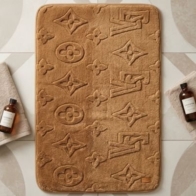 : مشاية حمام ناعمة بنقوش هندسية بارزة باللون الجملي  &  Plush Textured Geometric Bath Mat