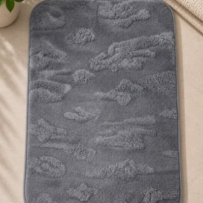 : مشاية حمام رمادية بنقوش بارزة باللون الرمادي الغامق   &  Gray Embossed Bath Mat
