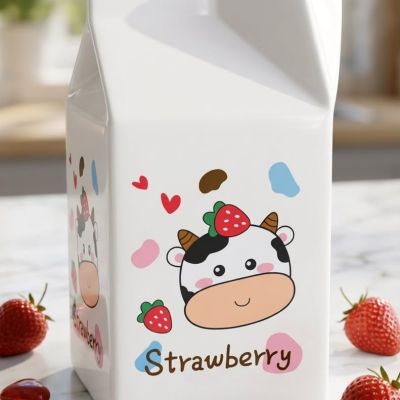 إبريق سيراميك على شكل علبة حليب بتصميم كرتوني& : Ceramic Milk Carton Pitcher with Cute Cartoon Design