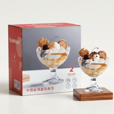 طقم كاسات تقديم آيس كريم وحلويات زجاج قطعتين من  Blinkmax 2-Piece Glass Ice Cream and Dessert Bowls Set.