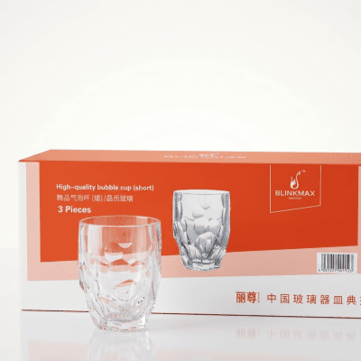 طقم أكواب زجاجية مضلعة للشاي والمشروبات 3 قطع من  Blinkmax 3-Piece High-Quality Bubble Glass Cup Set (Short).