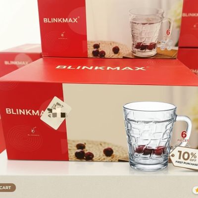 طقم مجات شاي زجاجية مضلعة بمقبض 6 قطع من  Blinkmax 6-Piece Ribbed Glass Tea Mug Set with Handle.