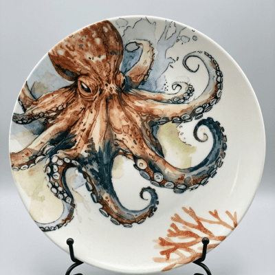 طبق تقديم بورسلين بتصميم الأخطبوط البحريSea Octopus Porcelain Dinner Plate