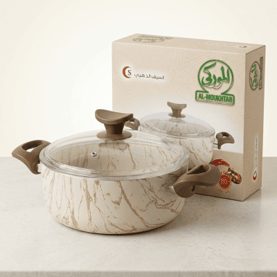 وعاء طبخ المختار بنمط الرخام (السيف الذهبي) - 2.8 لتر Al-Moukhtar Marble-Pattern Cooking Pot (Al-Seef Al-Dahabi) - 2.8L