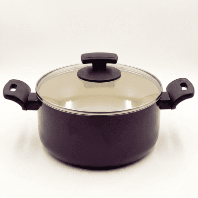 قدر طهي (حلة) جرانيت بنفسجي بغطاء زجاجي. Purple Granite Cooking Pot with Glass Lid.