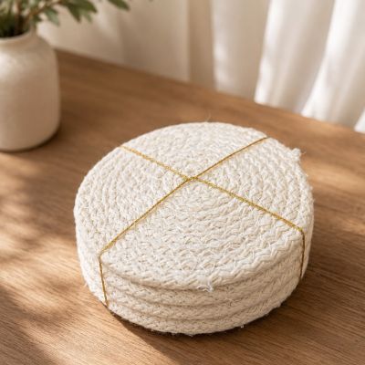 طقم قواعد أكواب قطنية منسوجة (4 قطع).& : Woven Cotton Coasters Set (4 Pieces).
