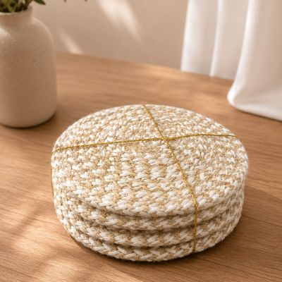 طقم قواعد أكواب منسوجة ثنائية اللون (4 قطع).& : Two-Tone Woven Coasters Set (4 Pieces).