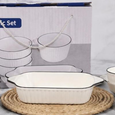 Elegant ceramic baking set with a clean modern design  Perfect for serving desserts, soups, snacks, and oven dishes. Made to add a simple and stylish touch to your kitchen