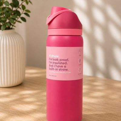 زجاجة مياه عازلة للحرارة مع شفاطة مدمجة  فوشيا &  Insulated Water Bottle with Built-in Straw