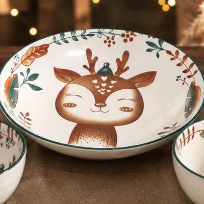 Cute ceramic bowl set with an adorable deer design and soft autumn details. Perfect for serving snacks, soup, cereal, or desserts. A cozy and elegant addition to your kitchen or a lovely gift idea