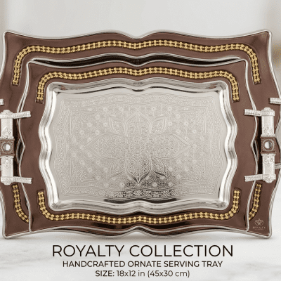 طقم صواني تقديم ستانلس ستيل فاخر بلون نحاسي مرصع بحبيبات لامعةLuxury Bronze Stainless Steel Serving Tray Set Inlaid with Sparkling   