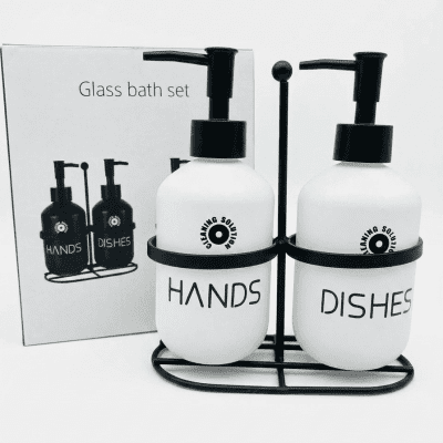 Porcelain dispenser set with metal base
