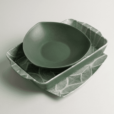 طقم عشاء سيراميك مودرن باللون الأخضر - 18 قطعة.: Modern Green Ceramic Dinnerware Set - 18 Pieces.