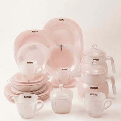 طقم عشاء اركوبال تايلاندي فاخر ماركة ياه لايف - 58 قطعة - كشمير وروزYeahlife Luxury Thai Arcopal Dinnerware Set - 58 Pieces - Cashmere & Pink.