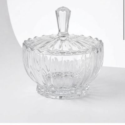 بونبونيرة / سكرية زجاجية فاخرة بغطاء طراز برازيليا - شفاف.Brasilia Luxury Glass Candy & Sugar Bowl with Lid - Clear.