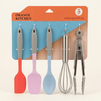 طقم أدوات مطبخ سيليكون ميني أورانج كيتشن - 5 قطع - متعدد الألوان.Orange Kitchen Mini Silicone Utensil Set - 5 Pieces - Multi-Color.