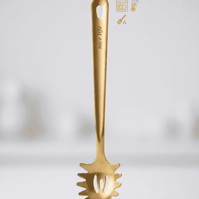 ملعقة تقديم معكرونة وسباغيتي ستانلس ستيل فاخرة ماركة نايس لايف - لون ذهبي. Nice Life Luxury Stainless Steel Spaghetti & Pasta Server - Gold.